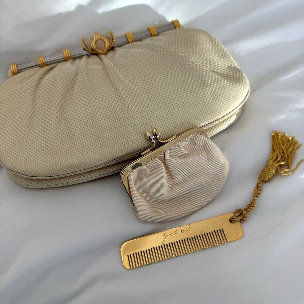 Judith Leiber Vintage Lizard Leather Clutch Gold Frame Evening Quiet Luxury Rare - Picture 2 of 9